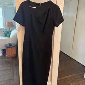 Black Asymmetrical Neck Sheath Midi Dress